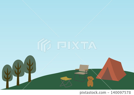 Toy Poodle and Camping: Outdoor Illustration 140097578