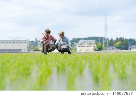 為水稻種植提供指導的農民 為水稻種植提供指導的農民 140097657