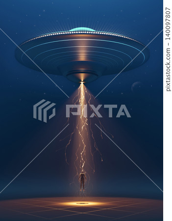 UFO Abduction of a Human,  3d rendering 140097807