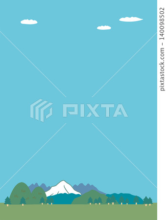 Event background illustration of blue sky, mountains, and forest_with copy space_vertical orientation Event background illustration of blue sky, mountains, and forest_with copy space_vertical orientation 140098502
