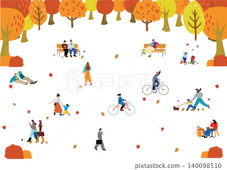 秋日公園裡人們消磨時光的插圖 秋日公園裡人們消磨時光的插圖 140098510