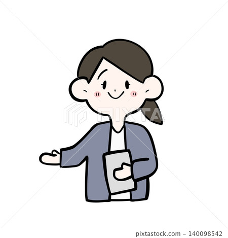 插圖描繪了一位女性辦公室職員手持文件並給予指示的情景。 140098542