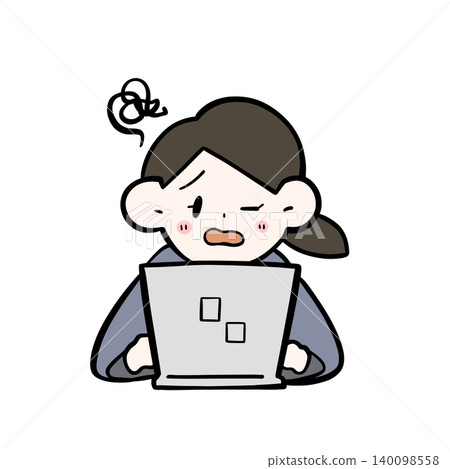 一幅插圖,描繪了一位女上班族在電腦前顯得憂心忡忡、心煩意亂。 一幅插圖,描繪了一位女上班族在電腦前顯得憂心忡忡、心煩意亂。 140098558