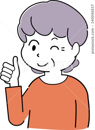 一位女士眨眼、微笑、豎起大拇指的簡單插圖(祖母、長輩、面部表情、人物形象) 一位女士眨眼、微笑、豎起大拇指的簡單插圖(祖母、長輩、面部表情、人物形象) 140098837