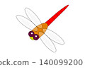 A red dragonfly flying with its wings spread. 140099200
