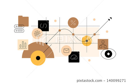 Big data science. Research and statistics on arrow chart. Metrics analysis and development. Business strategy Big data science. Research and statistics on arrow chart. Metrics analysis and development. Business strategy 140099271