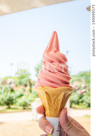 在足利花卉公園戶外享用栃木草莓軟冰淇淋 在足利花卉公園戶外享用栃木草莓軟冰淇淋 140099575