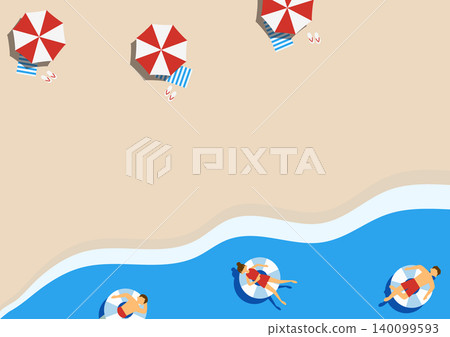 An illustration of people floating on a beach umbrella and inner tubes. An illustration of people floating on a beach umbrella and inner tubes. 140099593
