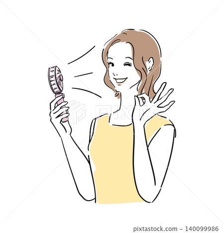 The facial expressions of women taking measures to protect themselves from the summer heat and UV rays. 140099986