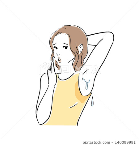 A cute woman troubled by underarm sweat A cute woman troubled by underarm sweat 140099991