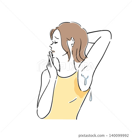 A cute woman troubled by underarm sweat A cute woman troubled by underarm sweat 140099992