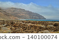 Wide view of Lanzarote desert landscape with volcanic hills and stark island beauty 140100074