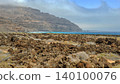 Wide view of Lanzarote desert landscape with volcanic hills and stark island beauty 140100076
