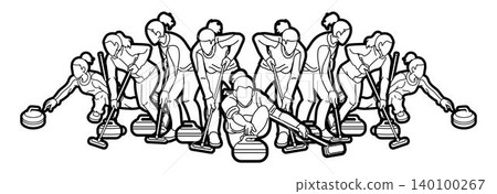 Group of Curling Sport Mix Female Players Action Cartoon Outline Graphic Vector Group of Curling Sport Mix Female Players Action Cartoon Outline Graphic Vector 140100267