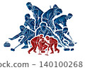 Group of Curling Sport Mix Male Players Action Cartoon Graphic Vector 140100268