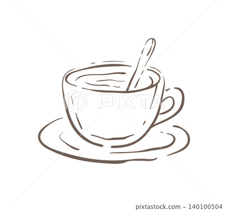 A Simple Sketch Of A Coffee Cup With A Spoon On A Saucer Vector Illustration A Simple Sketch Of A Coffee Cup With A Spoon On A Saucer Vector Illustration 140100504