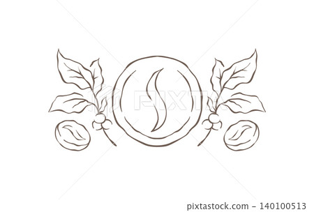 A Symmetrical Emblem Of A Coffee Bean With Two Leafy Branches Vector Illustration A Symmetrical Emblem Of A Coffee Bean With Two Leafy Branches Vector Illustration 140100513