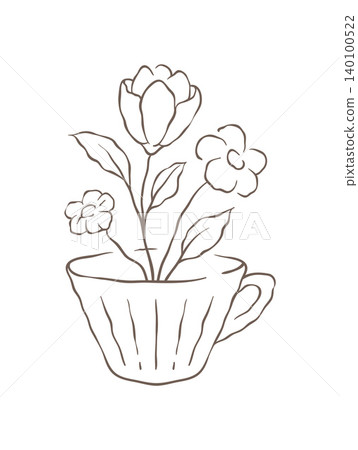 A Whimsical Bouquet Of Flowers Growing Inside A Coffee Cup Vector Illustration 140100522