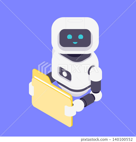 Modern Isometric Vector Illustration Of Friendly AI Robot Holding Yellow Document Folder Modern Isometric Vector Illustration Of Friendly AI Robot Holding Yellow Document Folder 140100552