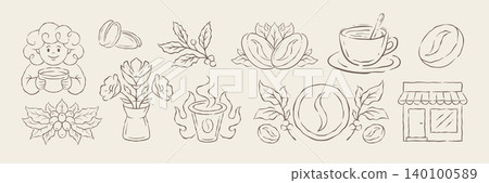 A Large Set Of Hand Drawn Coffee Themed Doodle Elements Vector Illustration A Large Set Of Hand Drawn Coffee Themed Doodle Elements Vector Illustration 140100589