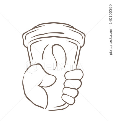 Hand Holding A Coffee Cup With Thumbs Up Gesture Doodle Vector Illustration Hand Holding A Coffee Cup With Thumbs Up Gesture Doodle Vector Illustration 140100599