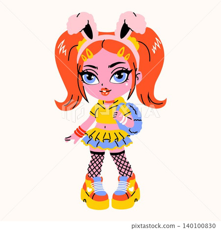 Adorable Cartoon Girl with Bunny Ears Headband Adorable Cartoon Girl with Bunny Ears Headband 140100830