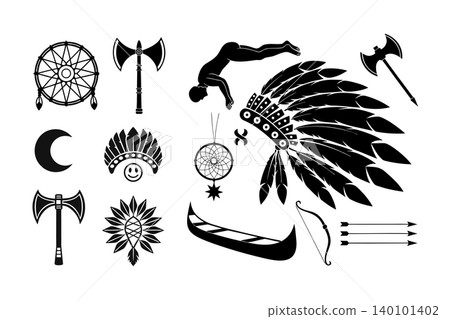 Native American Warrior Symbols and Tribal Decorative Elements Set 140101402