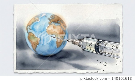 Vaccine injection on a globe with a syringe symbolizing global health and immunization efforts worldwide Vaccine injection on a globe with a syringe symbolizing global health and immunization efforts worldwide 140101618