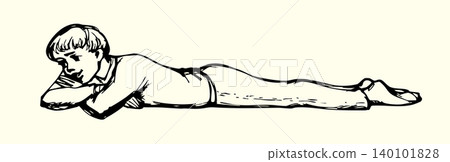 Vector drawing. Boy on the floor Vector drawing. Boy on the floor 140101828