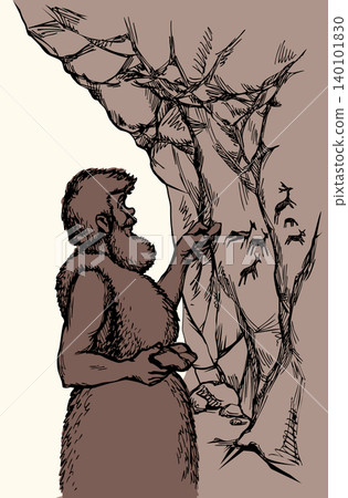 Primitive rock painting. Vector drawing 140101830