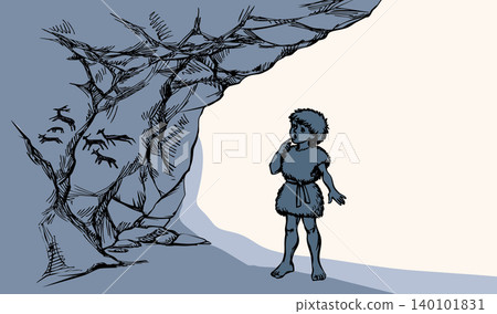 Primitive rock painting. Vector drawing Primitive rock painting. Vector drawing 140101831