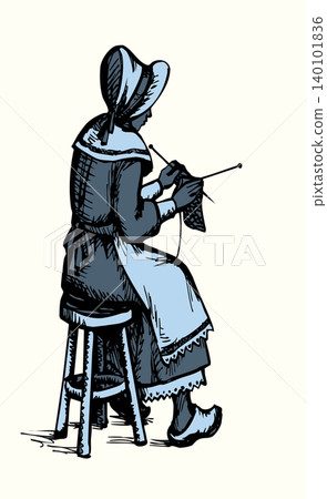 Vector drawing. A knitting woman Vector drawing. A knitting woman 140101836