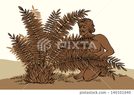 Vector drawing. Man at the bush 140101840