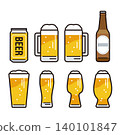 Beer in various forms: beer glasses, beer mugs, bottled beer, canned beer 140101847