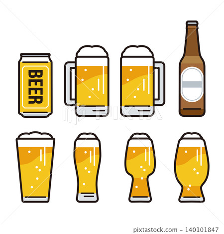 Beer in various forms: beer glasses, beer mugs, bottled beer, canned beer Beer in various forms: beer glasses, beer mugs, bottled beer, canned beer 140101847