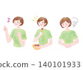 A woman who is hungry, eats, and feels energized. 140101933
