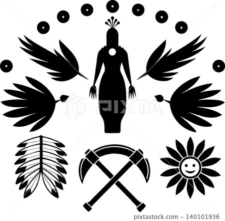 Tribal Shaman Spiritual Symbols Collection Isolated on White Background Tribal Shaman Spiritual Symbols Collection Isolated on White Background 140101936