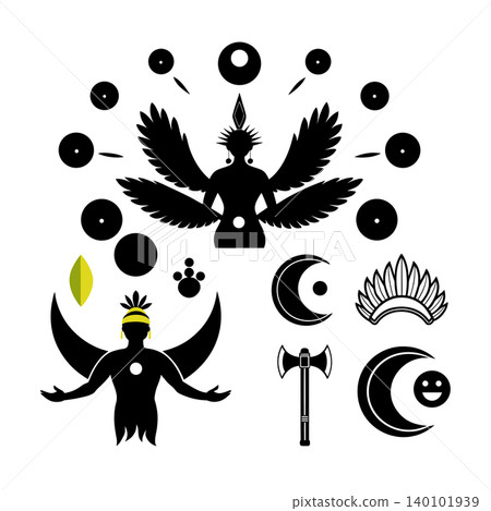 Tribal Shaman Spiritual Symbols Collection Isolated on White Background Tribal Shaman Spiritual Symbols Collection Isolated on White Background 140101939