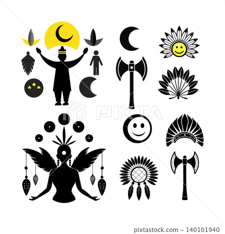 Tribal Shaman Spiritual Symbols Collection Isolated on White Background Tribal Shaman Spiritual Symbols Collection Isolated on White Background 140101940
