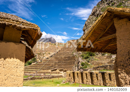 Panoramic view of the Inca fortress site Ollantaytambo in Peru Panoramic view of the Inca fortress site Ollantaytambo in Peru 140102009