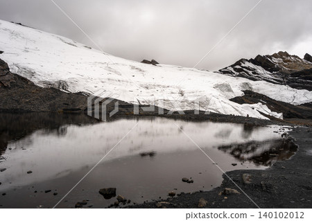Pastoruri Glacier and its reflection in Huaraz, Peru Andean region 140102012