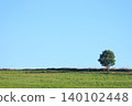 Early summer in Hokkaido: Trees standing on a grassy hill and the blue sky. 140102448