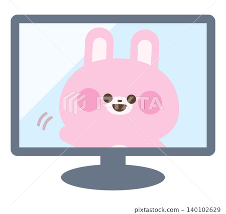 螢幕上一隻可愛的兔子在揮手 螢幕上一隻可愛的兔子在揮手 140102629