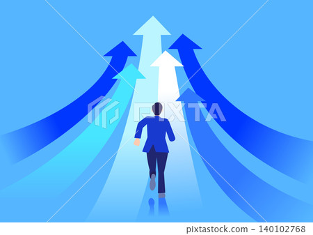 A businessman moving in the direction of the arrow A businessman moving in the direction of the arrow 140102768