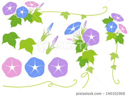 一套簡單的牽牛花裝飾插圖。 一套簡單的牽牛花裝飾插圖。 140102908