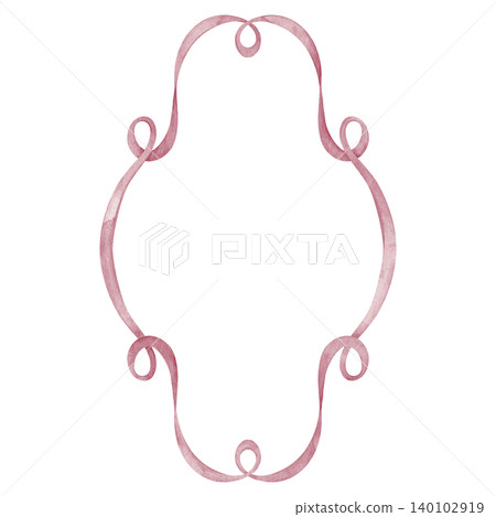 Watercolor pink tape frame with wavy ribbon in a coquette style. Hand drawn illustration in soft pastel tones. Decorative frames isolated for wedding invitation or baby shower greeting cards Watercolor pink tape frame with wavy ribbon in a coquette style. Hand drawn illustration in soft pastel tones. Decorative frames isolated for wedding invitation or baby shower greeting cards 140102919