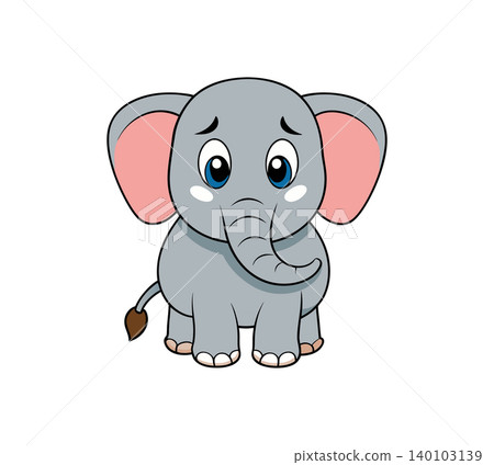 Charming cartoon baby elephant with large blue eyes, pink inner ears vector illustration. Charming cartoon baby elephant with large blue eyes, pink inner ears vector illustration. 140103139