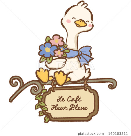 Cute Long Neck Goose Sitting On Vintage Paris Cafe Sign Holding Blue Hydrangea Bouquet French Bakery Flower Shop Clipart Illustration Cute Long Neck Goose Sitting On Vintage Paris Cafe Sign Holding Blue Hydrangea Bouquet French Bakery Flower Shop Clipart Illustration 140103211