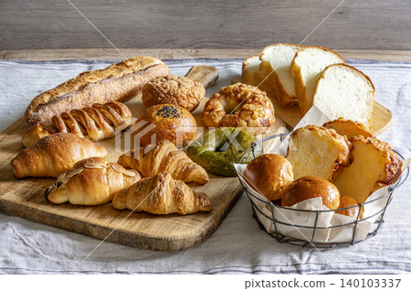 Lots of delicious-looking bread lined up 140103337