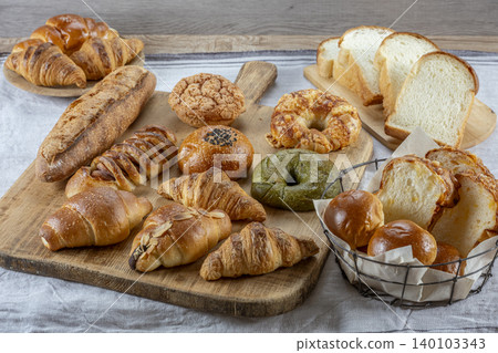 Lots of delicious-looking bread lined up Lots of delicious-looking bread lined up 140103343